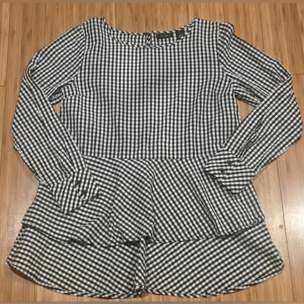 NWOT Halogen Checkered Black and White High Low Women's Top